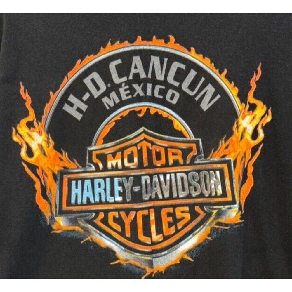 Harley Davidson Cancun Mexico Flames Skull Streetwear Men's XL T Shirt Black